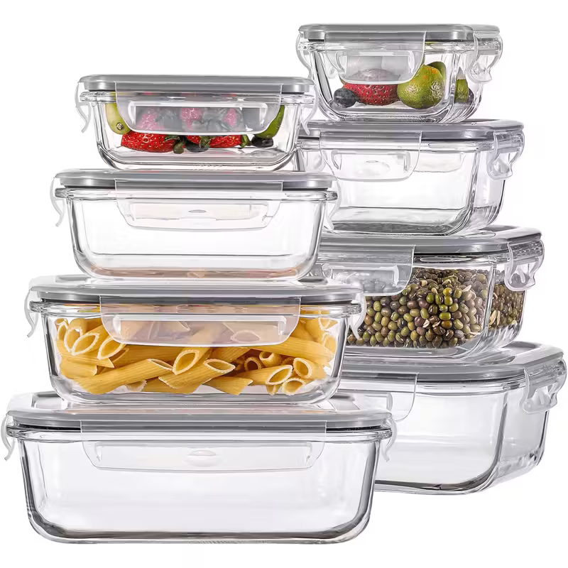 Set de 8 Topers de Vidrio Herméticos con Tapa